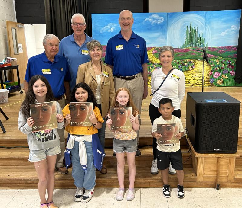 Long Neck Sunrise Rotarians gathered for a photo with Long Neck Elementary student leaders, each holding their copy of “Do You Remember.” Shown are in back (l-r) Mark Moscowitz and Max Hutsell. In the middle are Howard Farrer, Christine Tomalin and Anne O’Shea. In front are Hayzel Allen and Dayani Lara-Galdamez, third grade; Kenzie McCaffery, second grade; and Christian Lopez-Tojil, first grade. SUBMITTED PHOTOS